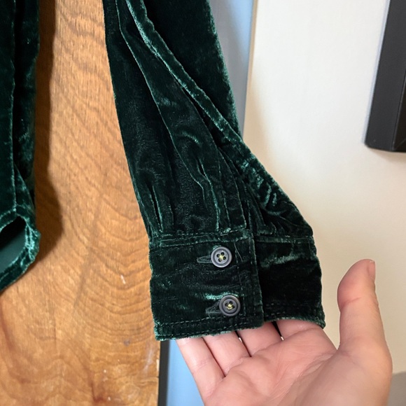 Anthropologie Pilcro Relaxed Green Velvet Button Down Blouse Top - Picture 8 of 10